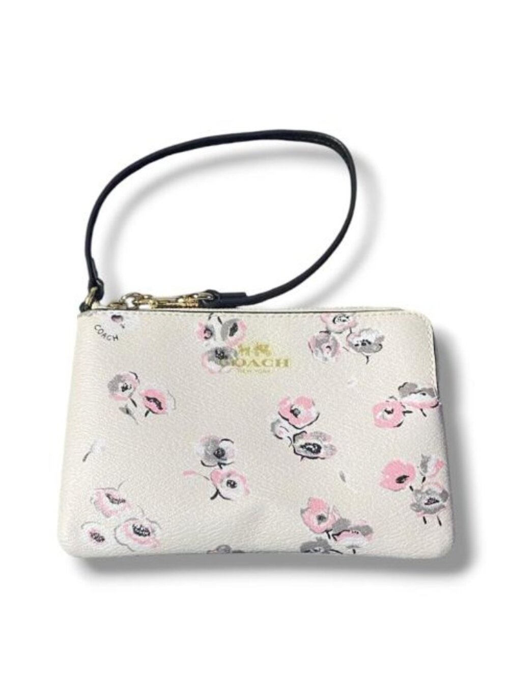 NWOT - Coach FLOWERS Corner Zip Wristlet Chalk Pink Multi Black 91078